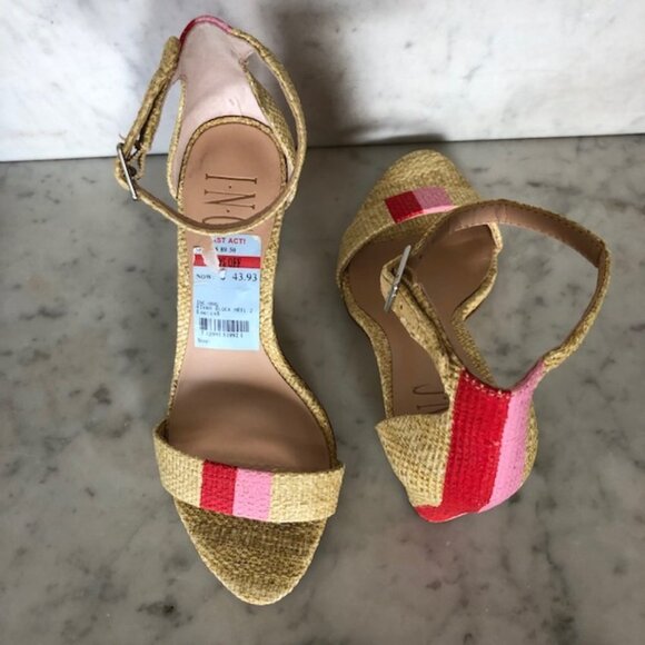 INC Kivah Block Heel Ankle Strap Pink Red Stripe Sandals 6M RARE - Picture 5 of 17